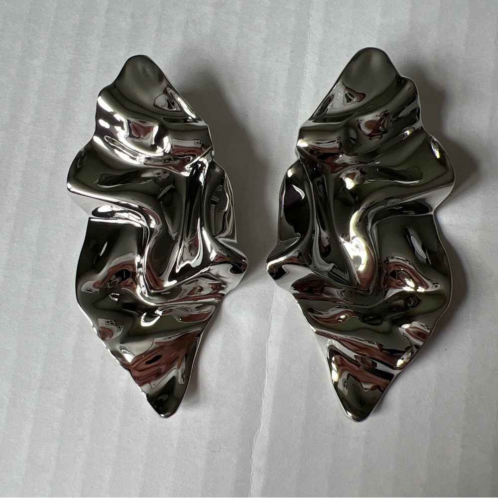 Alexis Bittar 💖Crumpled Rhodium Metal Dangle Large Drop Earrings Silver Tone💖 - Picture 9 of 14